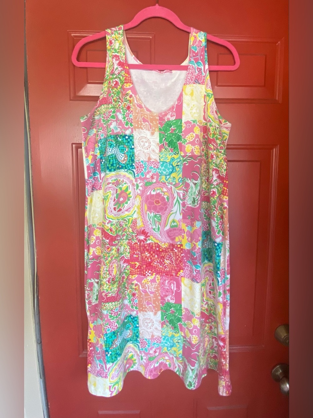 Vibrant Pink Patchwork Cotton Tank Dress
